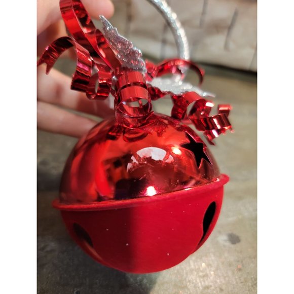 Red metal bell Mistletoe xmas decor glitter - Picture 3 of 6
